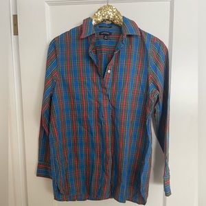 Lands End blue tartan dress shirt size 10 non iron half button tunic